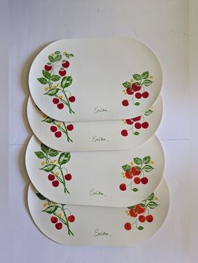 Placemats Set 4 Strawberries Cherries Vintage Placemat Set  Made By Erika